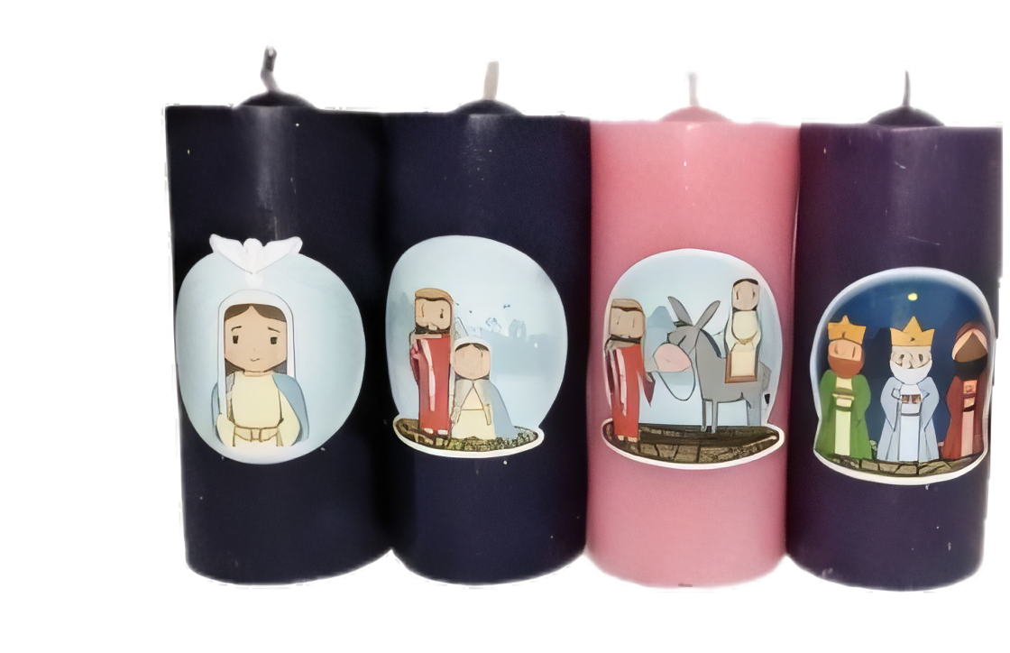Vela adviento 1/2 velon en paquet de 4 unidades, 5.5x9 cm cada una
